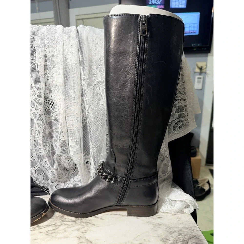 Coach Mabel Calf Leather Boots Womens 5.5 B Black Chain‎  A00193 W/BOX (2970)